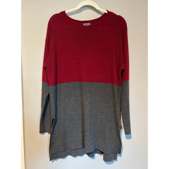 Vince Camuto Women's XL Red Gray Color Block Sweater Tunic Med Weight All Season - Picture 1 of 10